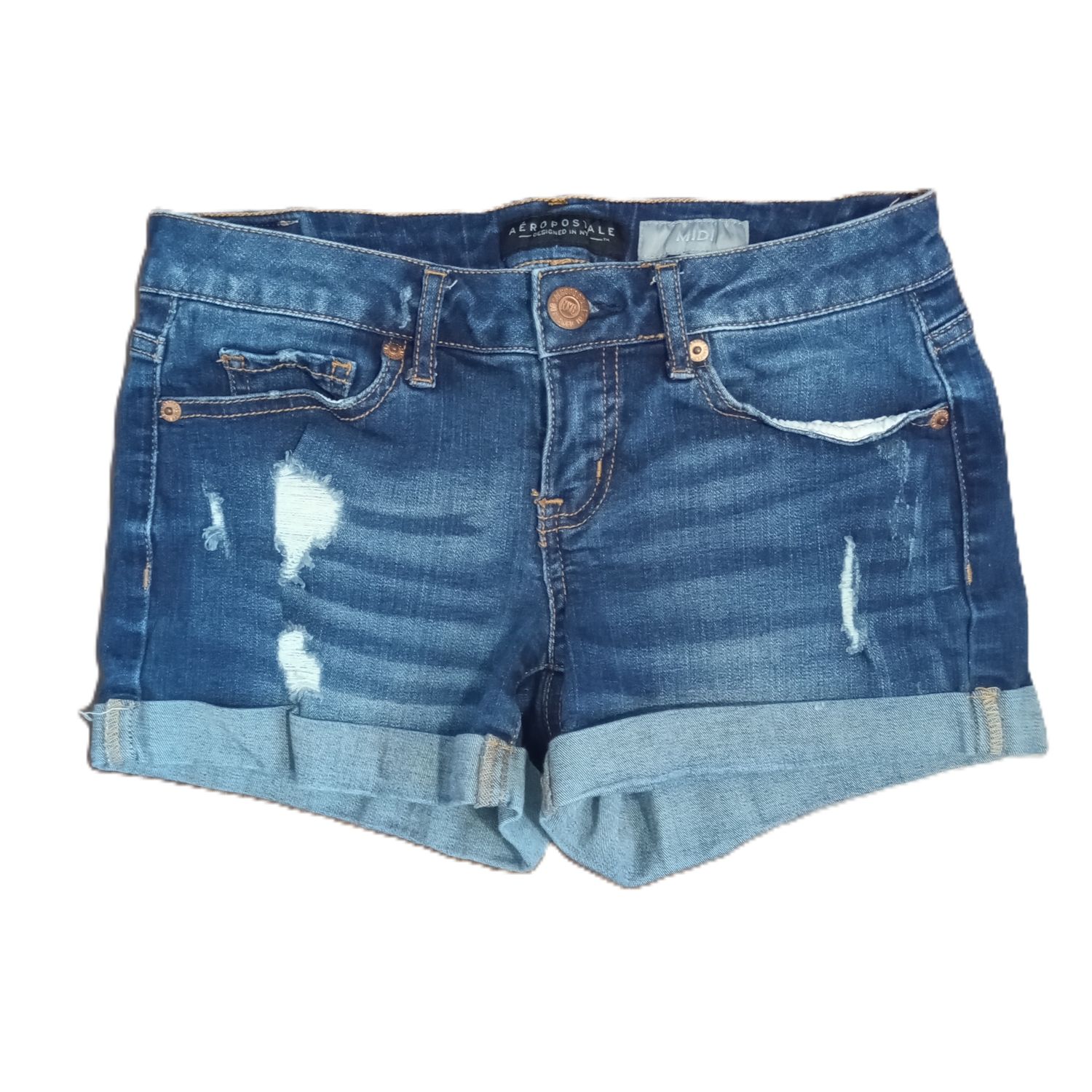 Aeropostale Sz 0 Women&#39;s Jrs Distressed Mid Rise Midi Stretch Jean Shorts