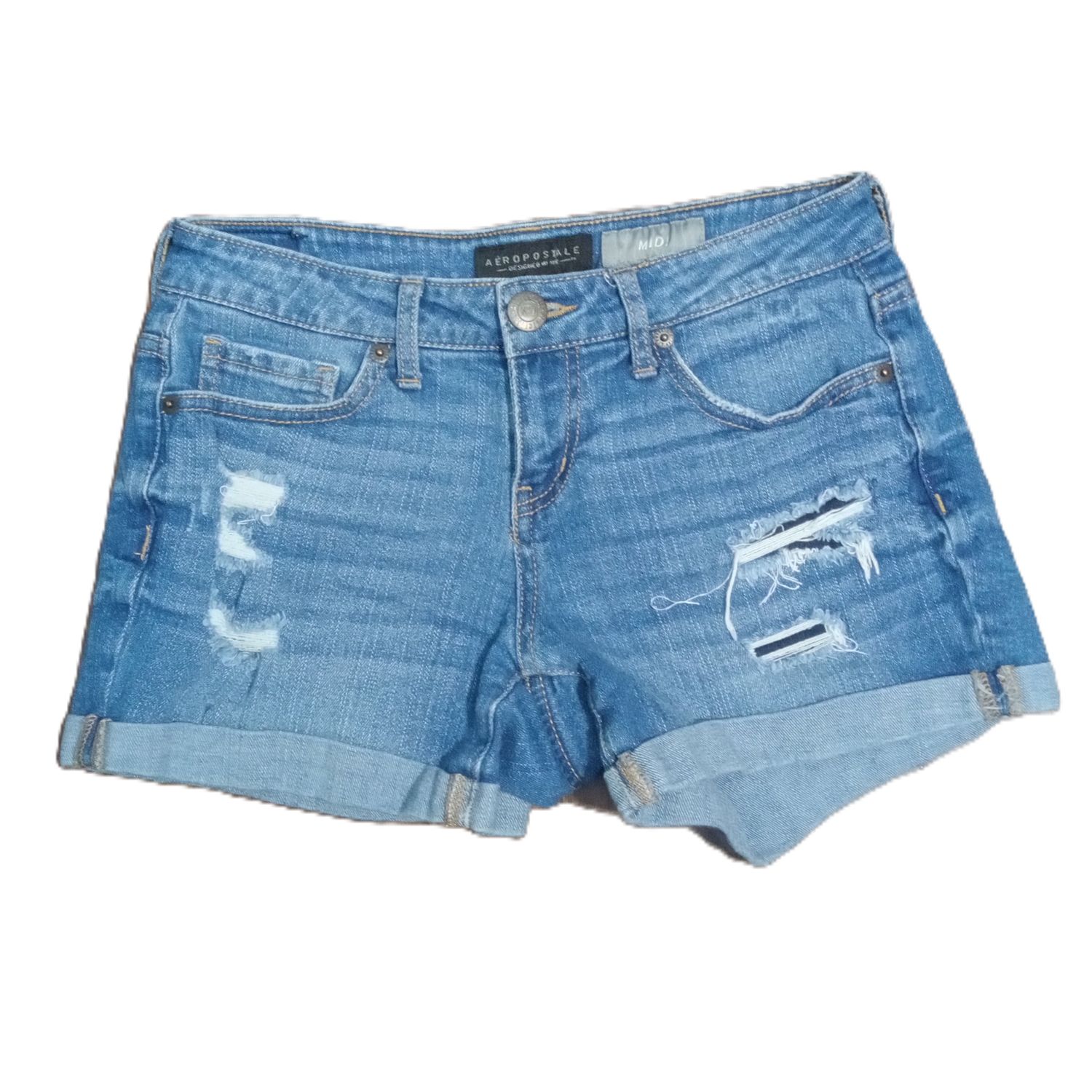 Aeropostale Sz 0 Women&#39;s Jrs Mid Rise Distressed Midi Stretch Jean Shorts