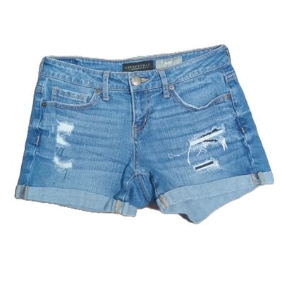 Aeropostale Sz 0 Women&#39;s Jrs Mid Rise Distressed Midi Stretch Jean Shorts