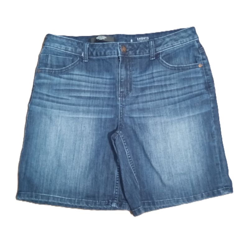 Simply Vera Sz 8 Solid Mid Rise Midi Stretch Jean Shorts