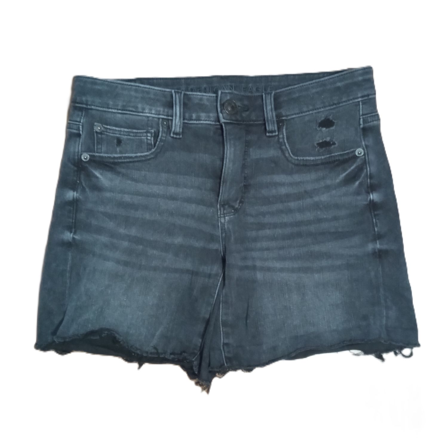 American Eagle Sz 6 Women&#39;s Black Mid Rise Midi Stretch Jean Shorts