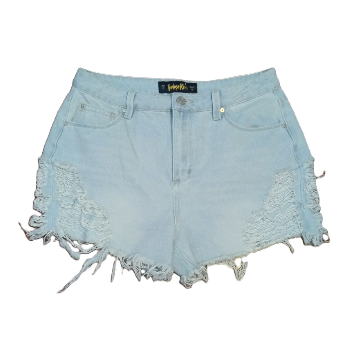 NEW! Indigo Rein Sz 13 Women&#39;s Jrs. Distressed High Rise Denim Jean Shorts