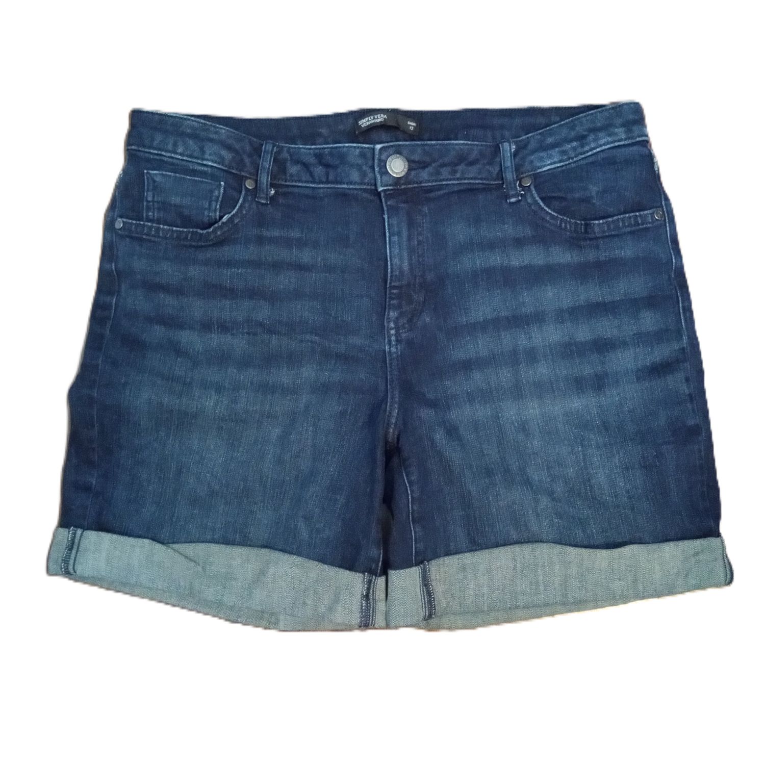 Simply Vera Sz 12 Solid Mid Rise Midi Stretch Jean Shorts