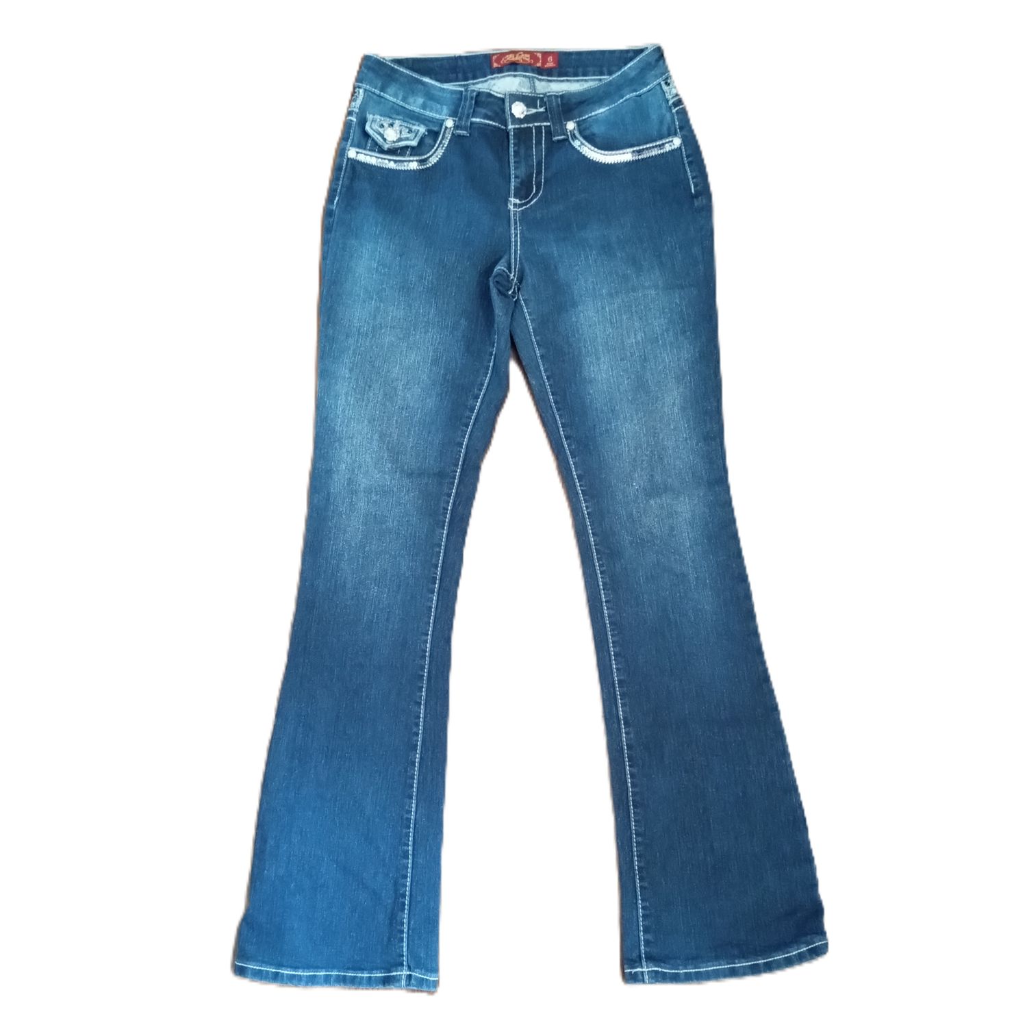 one5one Sz 6 Women&#39;s Rhinestone Boot Cut Mid Rise Stretch Jeans