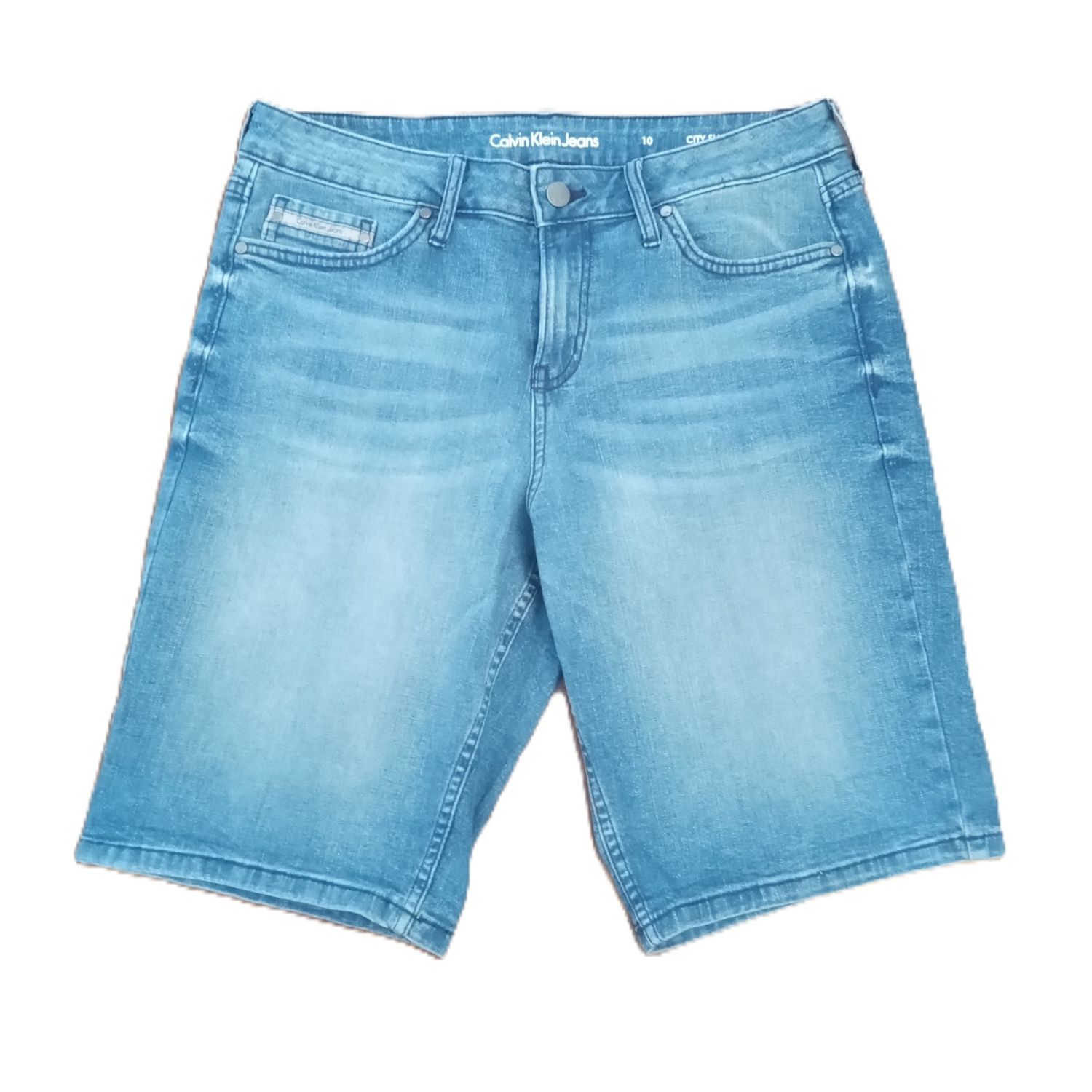 Calvin Klein Sz 10 Women&#39;s Mid Rise Bermuda Stretchy Denim City Shorts