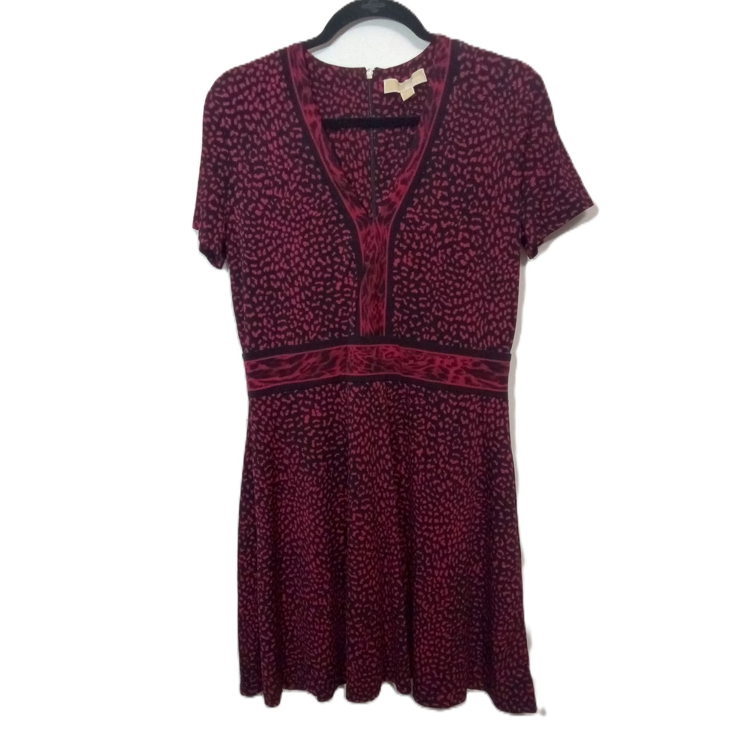 Michael Kors Large Women&#39;s Pink &amp; Black V-Neck Short Sleeve Dress