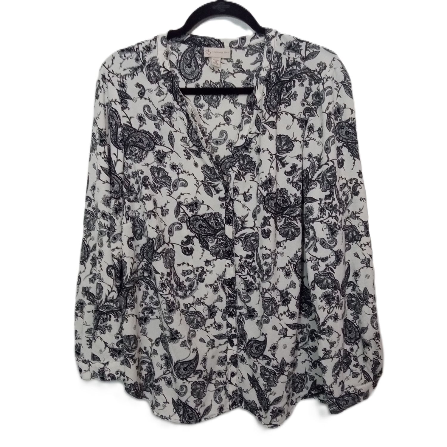 Dressbarn 2X Women&#39;s Black &amp; White Floral Button-Up Long Sleeve Blouse