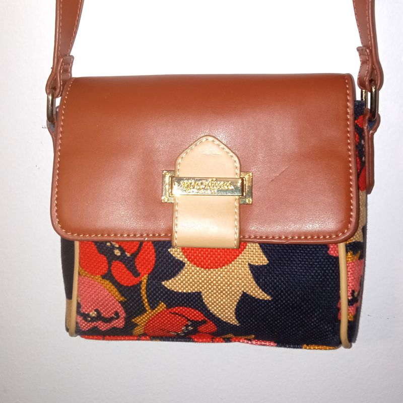 Small Spartina 449 Mary Lavinia Fold Over Crossbody Brown &amp; Navy Blue Floral Purse