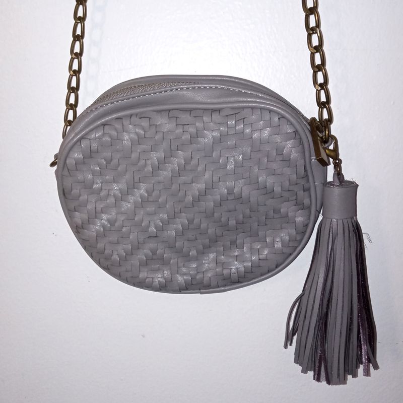 Anthropologie Grey Oval Woven Crossbody Small Purse Bag