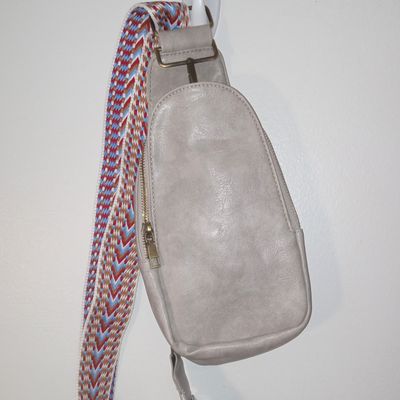 Grey Sling Crossbody Double Pocket Small Purse Woven Adjustable Straps