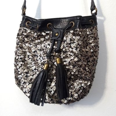 Nine West Vintage America Black &amp; Silver Small Bucket Handbag Purse