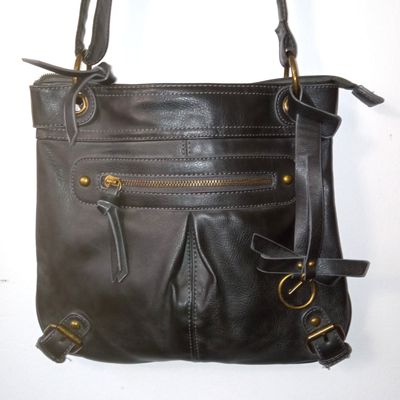 Cesca Charcoal Black Medium Faux Leather Crossbody Shoulder Handbag Purse