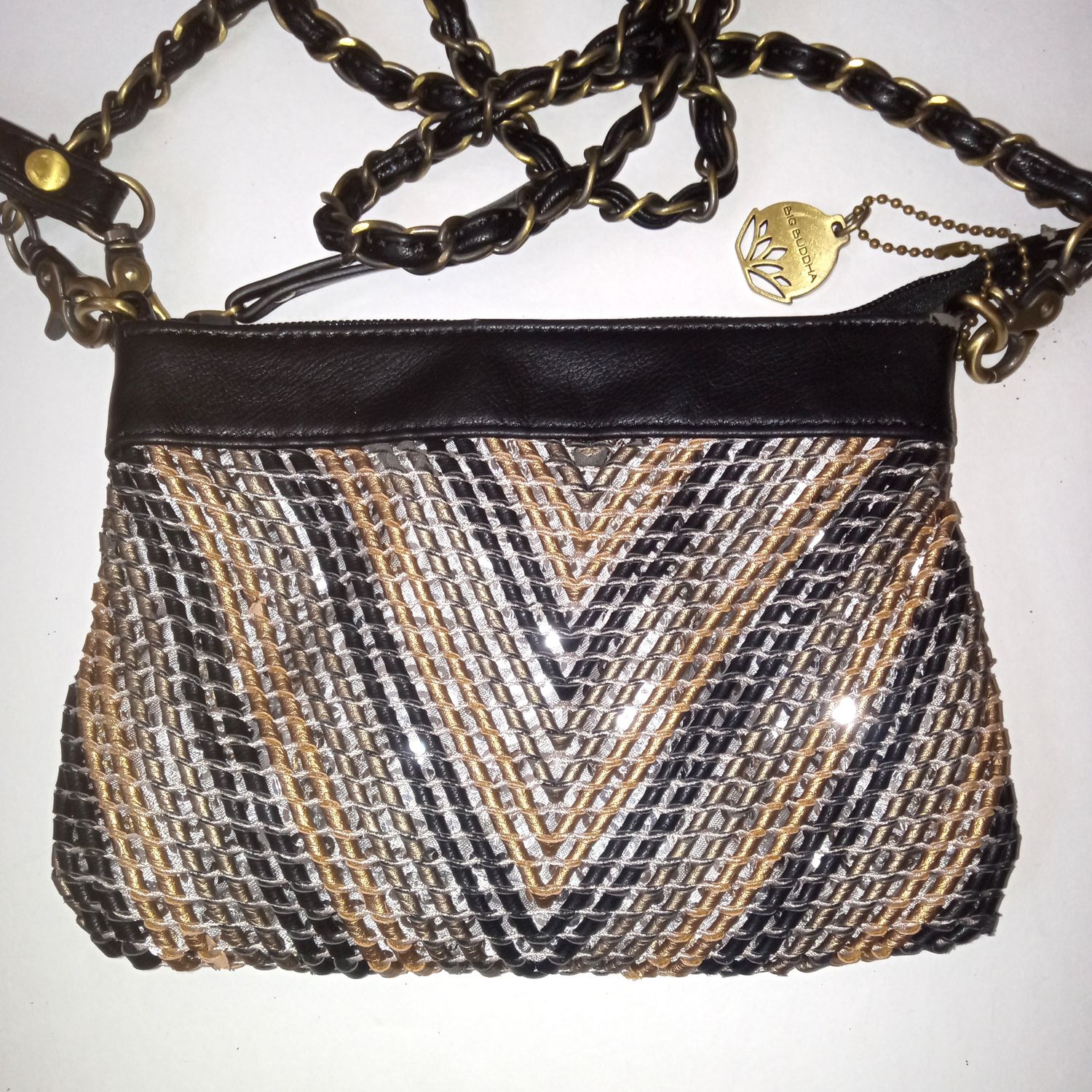 Big Buddha Gold &amp; Black Metallic Small Crossbody Handbag Purse