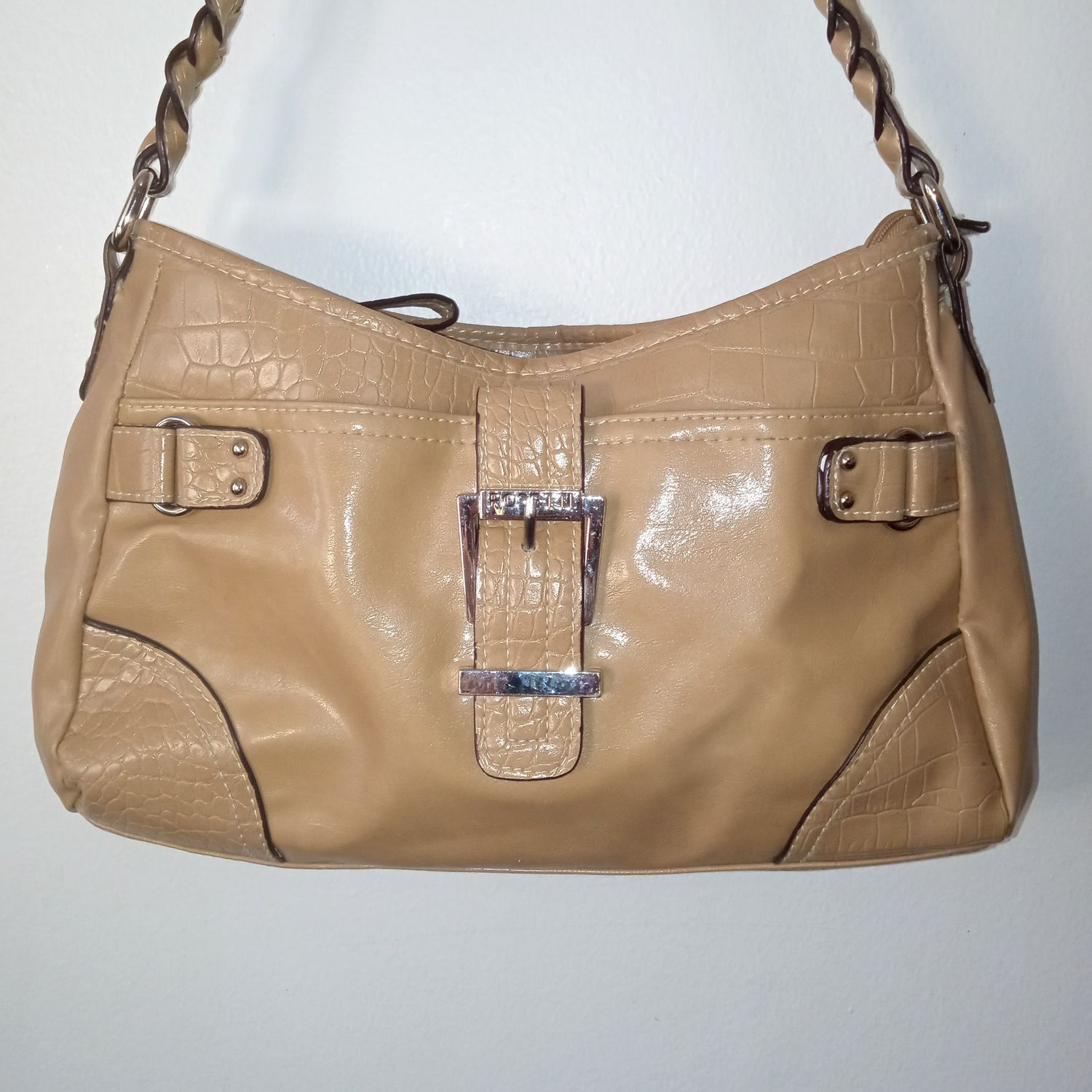 Rosetti Beige Faux Leather Medium Triple Pocket Handbag Purse