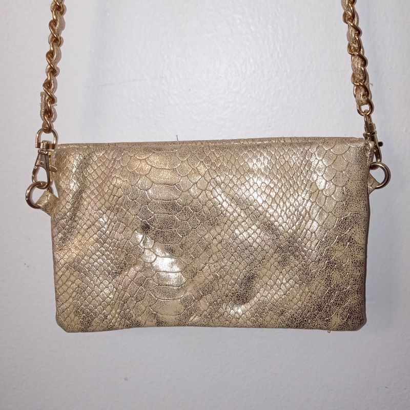 Big Buddha Gold Snakeskin Print Small Triple Pocket Crossbody Wallet Purse