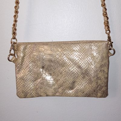 Big Buddha Gold Snakeskin Print Small Triple Pocket Crossbody Wallet Purse