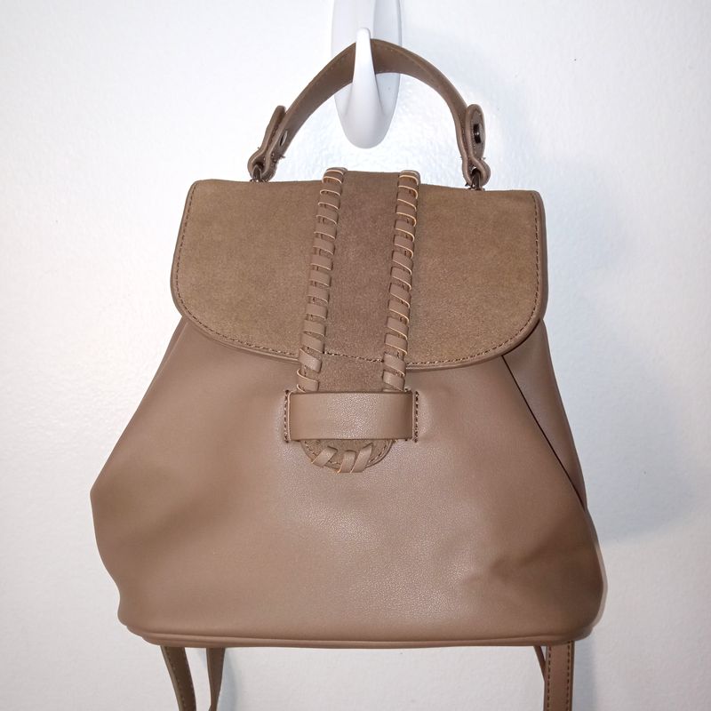 Street Level Dark Taupe Faux Leather Small Backpack Handbag Purse