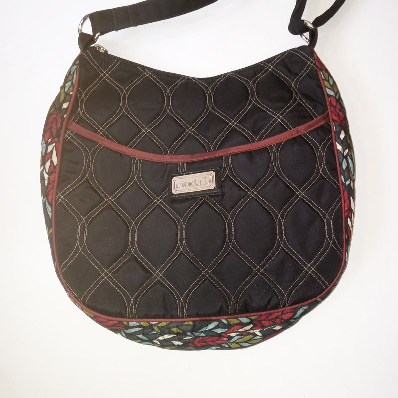 Cinda B. Classic Black Autumn Night Quilted Large Crossbody Handbag Purse