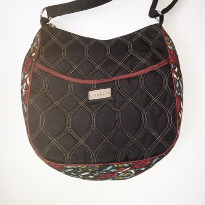 Cinda B. Classic Black Autumn Night Quilted Large Crossbody Handbag Purse