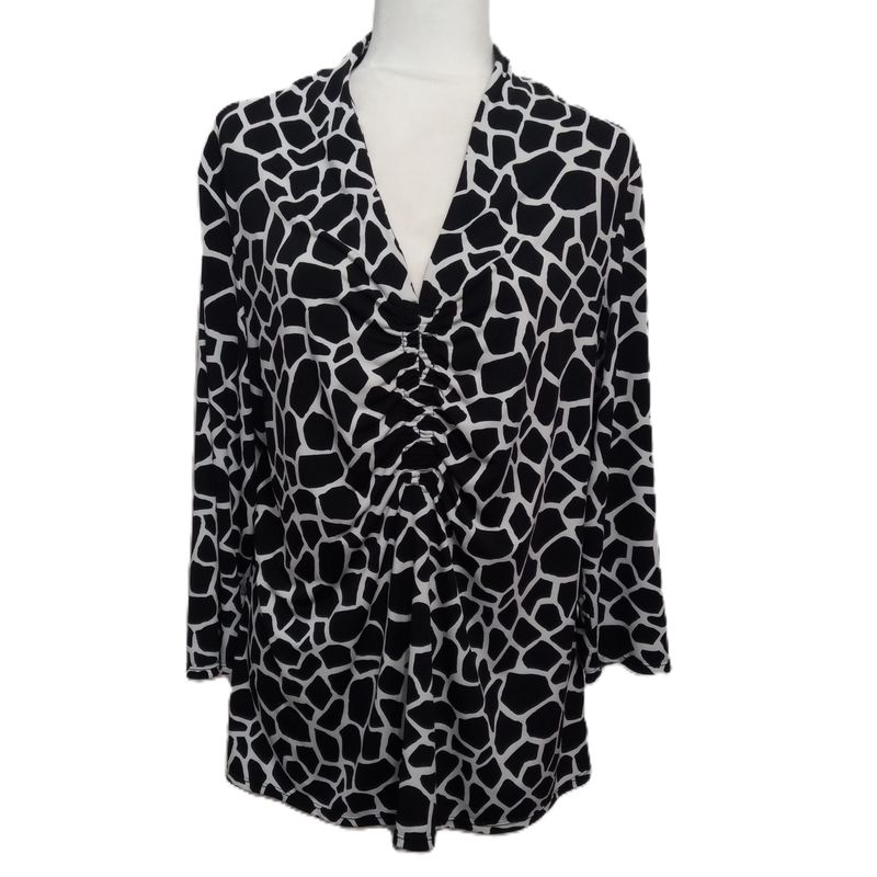 Alfani 2X Women&#39;s Black &amp; White V-Neck 3/4 Sleeve Plus Size Stretchy Blouse