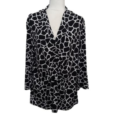 Alfani 2X Women&#39;s Black &amp; White V-Neck 3/4 Sleeve Plus Size Stretchy Blouse