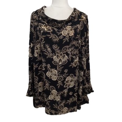 Vince Camuto 3X Women&#39;s Black &amp; Beige Floral Ruffle Sleeve Plus Size Blouse