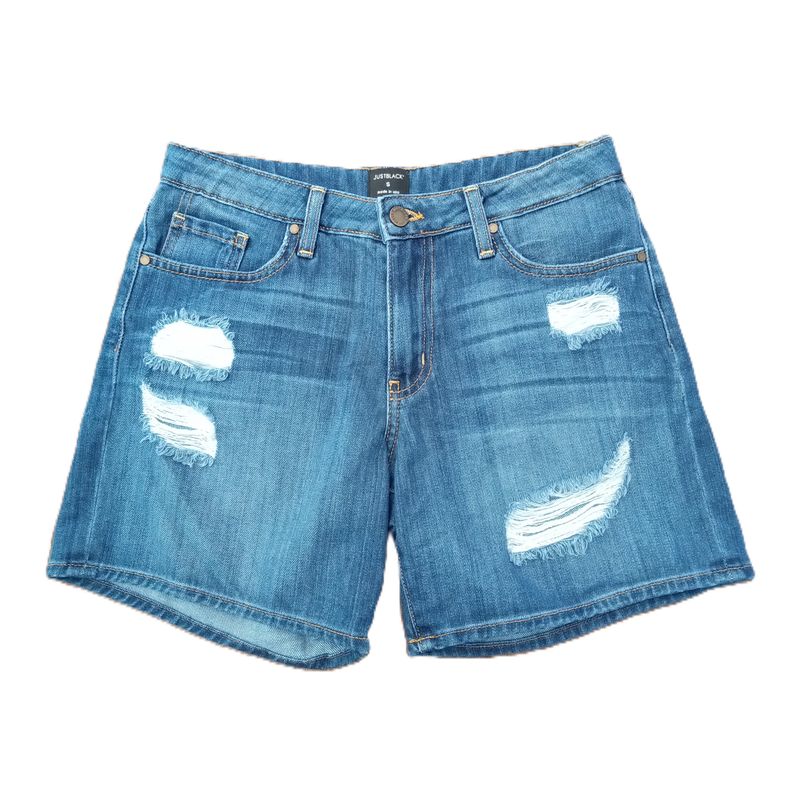 Just Black Small Women&#39;s Distressed Mid Rise Midi Length Stretch Jean Shorts