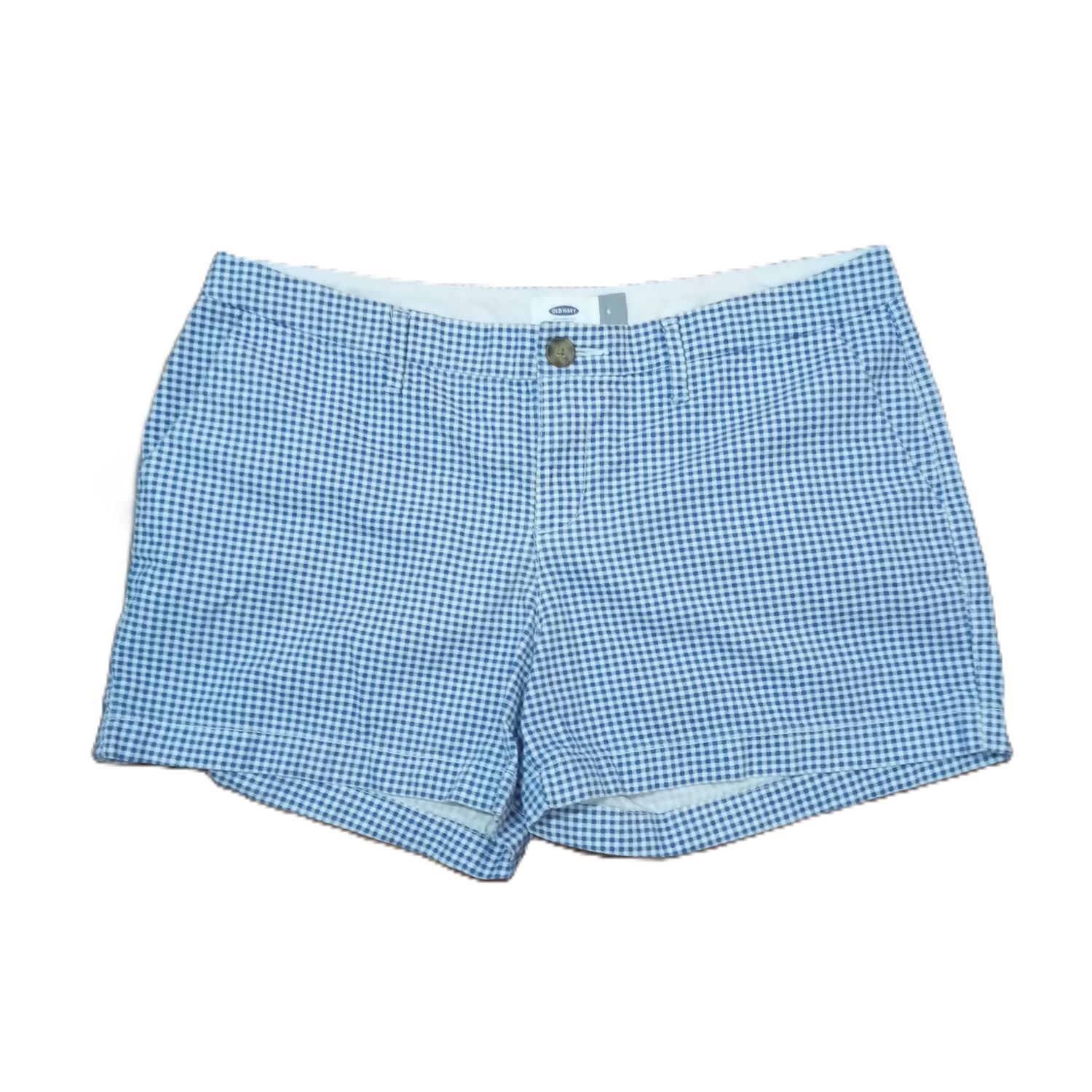 Old Navy Sz 6 Women&#39;s Blue Gingham Plaid Mid Rise Midi Chino Shorts