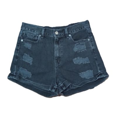American Eagle Sz 6 Women&#39;s Light Black Distressed High Rise Stretch Shortie Jean Shorts