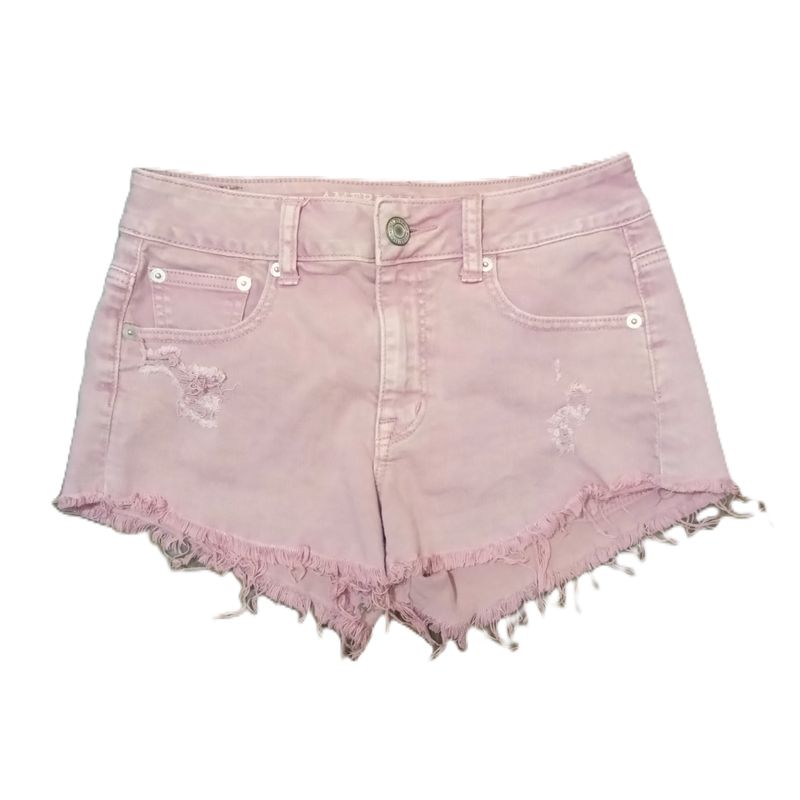 American Eagle Sz 2 Women&#39;s Pink Distressed High Rise Stretch Shortie Jean Shorts