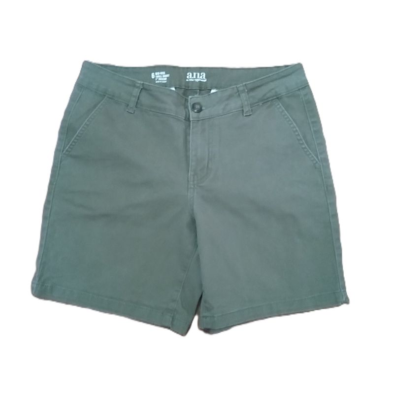 a.n.a. Sz 6 Women&#39;s Khaki Green Chino Mid Rise Twill Midi Shorts