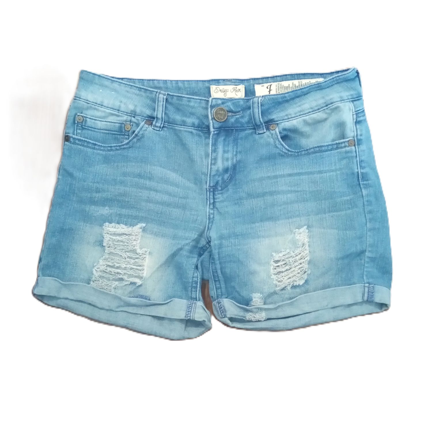 Indigo Rein Sz 7 Women&#39;s Jrs Distressed Mid Rise Midi Stretch Jean Shorts