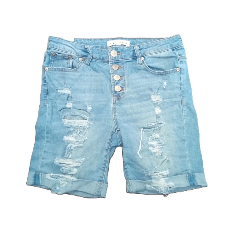 Almost Famous Sz 7 Women&#39;s Jrs Distressed Mid Rise Midi Stretch Jean Shorts