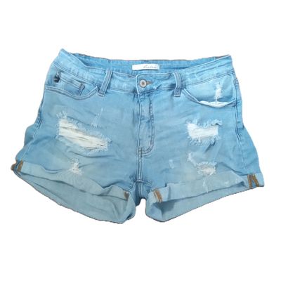 KanCan Sz 11 Women&#39;s Mid Rise Distressed Midi Stretch Jean Shorts