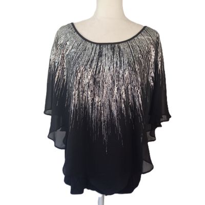 Alyx XL Women&#39;s Black &amp; Silver Drape Poncho Dressy Blouse