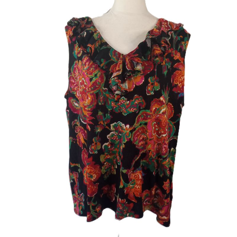 Ralph Lauren 3X Women&#39;s Cotton Floral Ruffle V-Neck Sleeveless Blouse