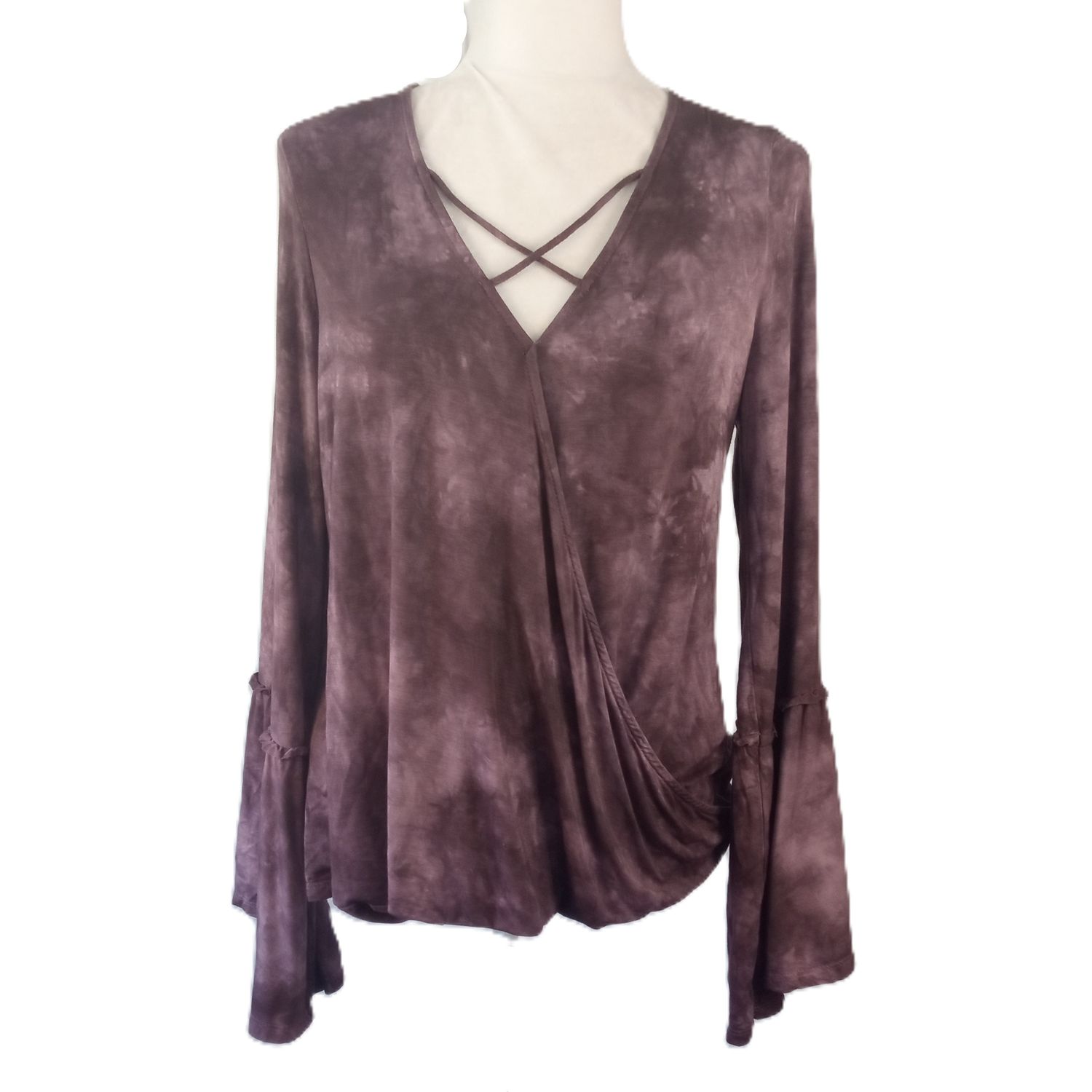 American Eagle Large Women&#39;s Purple Tie Dye Boho Bell Sleeve Blouse