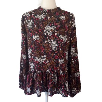 LOFT Large Women&#39;s Floral Long Sleeve Ruffle Bottom Lightweight Blouse