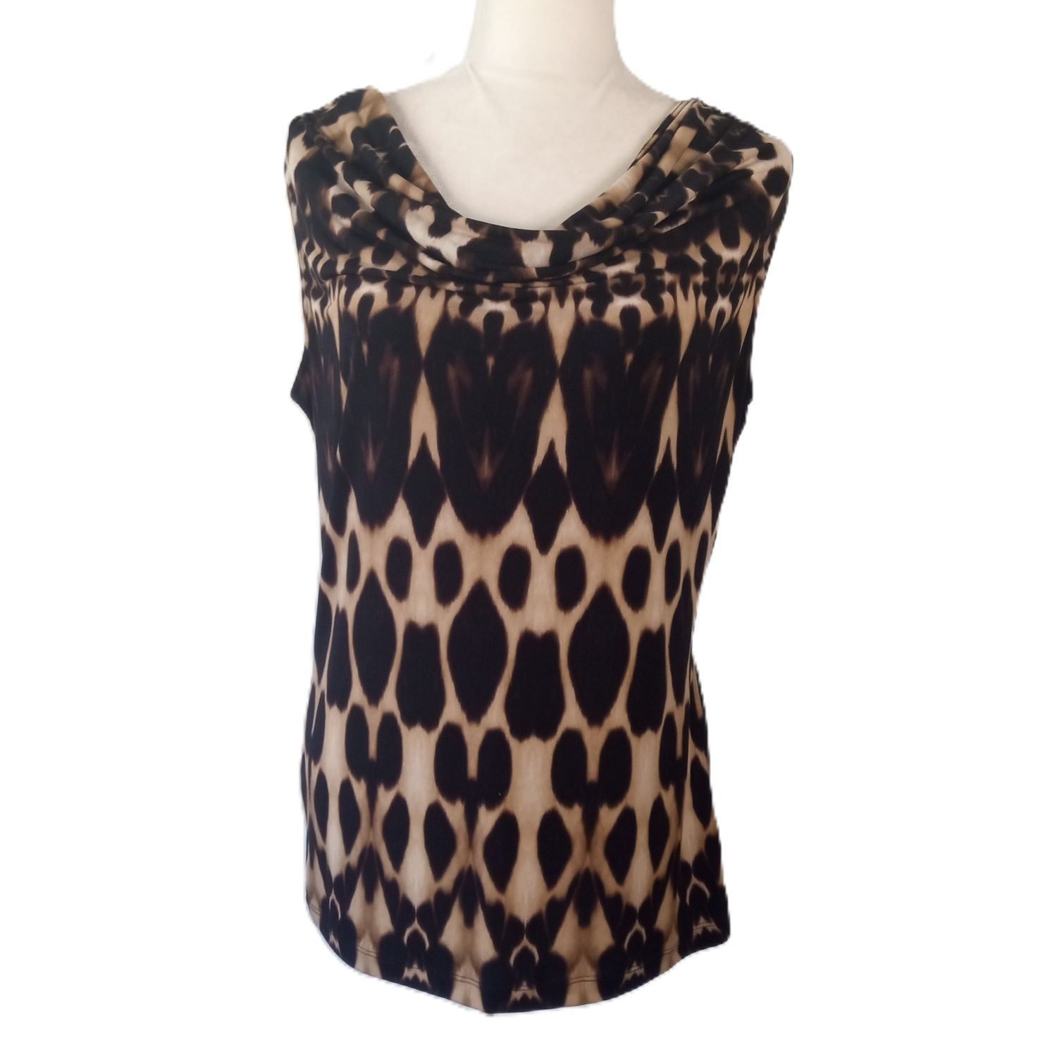 Calvin Klein Medium Women&#39;s Black &amp; Tan Cowl Neck Sleeveless Blouse