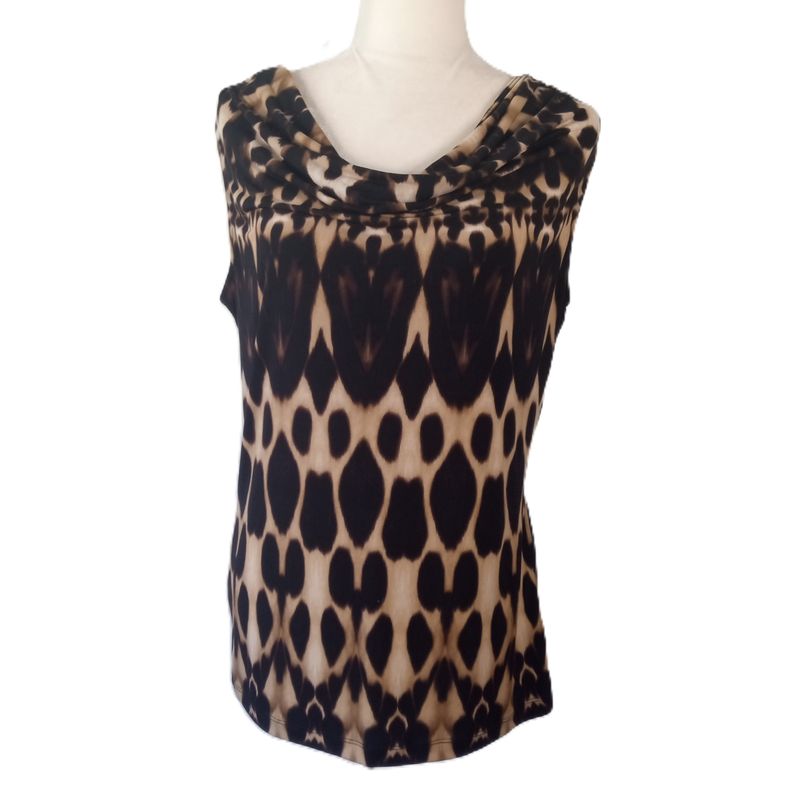 Calvin Klein Medium Women&#39;s Black &amp; Tan Cowl Neck Sleeveless Blouse
