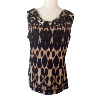 Calvin Klein Medium Women&#39;s Black &amp; Tan Cowl Neck Sleeveless Blouse