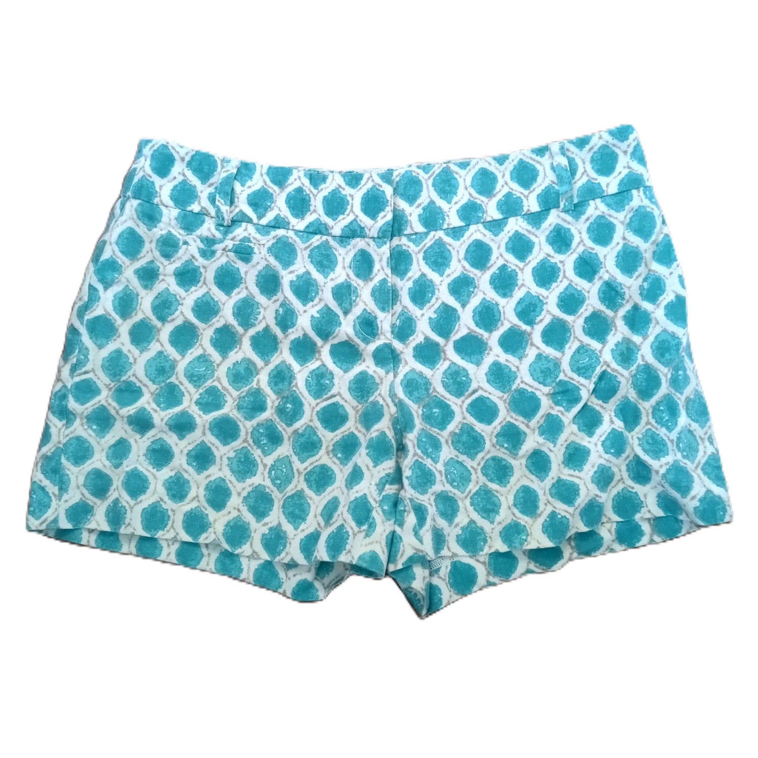 LOFT Sz 0 Women&#39;s Turquoise &amp; White Riviera Chino Midi Mid Rise Shorts