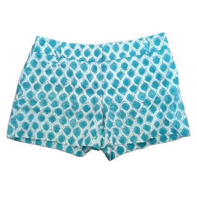 LOFT Sz 0 Women&#39;s Turquoise &amp; White Riviera Chino Midi Mid Rise Shorts