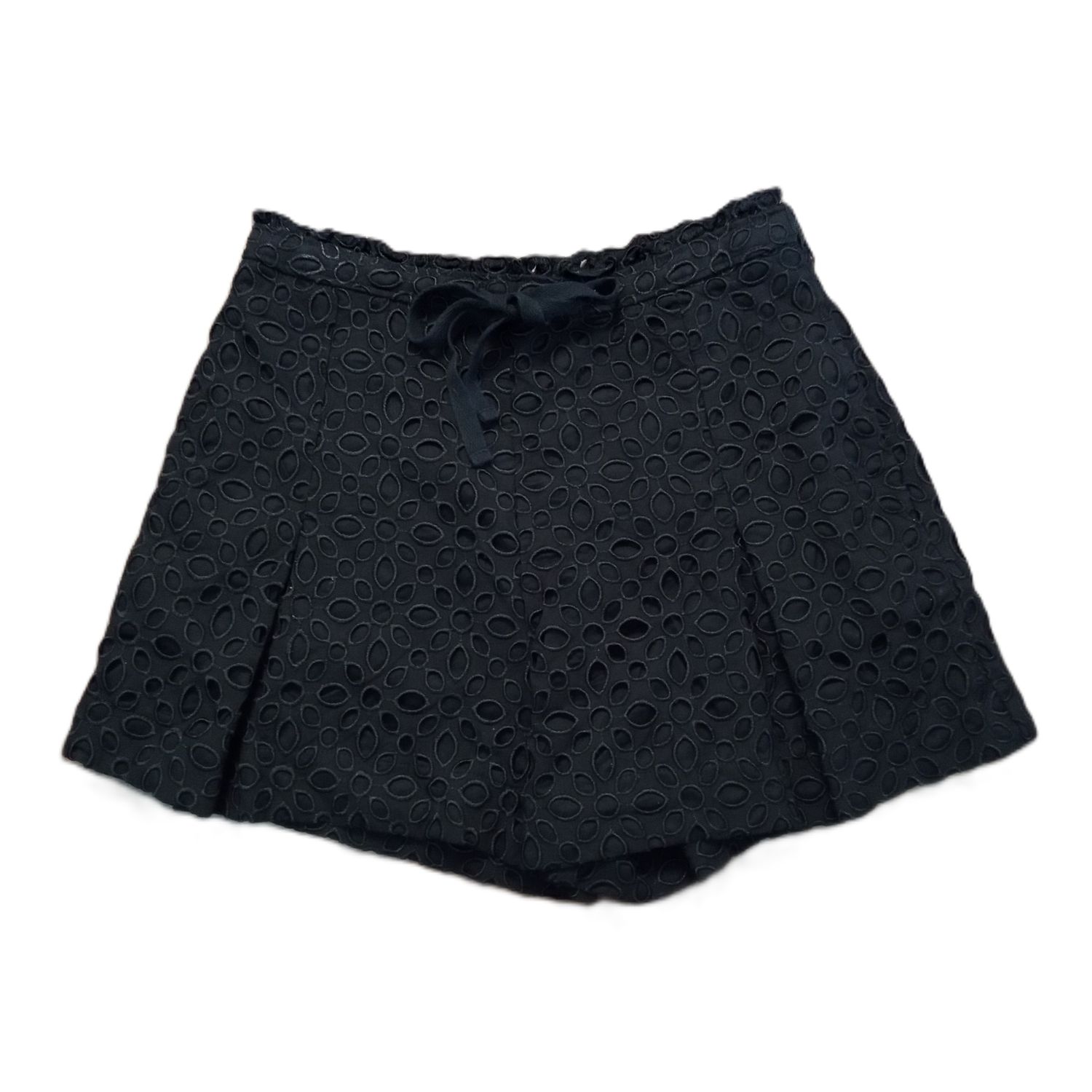 J. Crew Sz 6 Women&#39;s Black Embroidered Eyelet Lined Tie-Waist Shorts