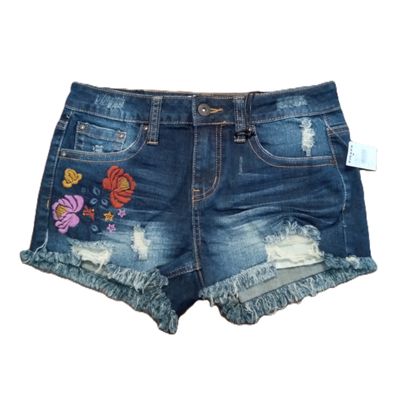 NEW! ZCO Sz 3 Women&#39;s Jrs Floral Embroidered High Rise Shortie Jean Shorts