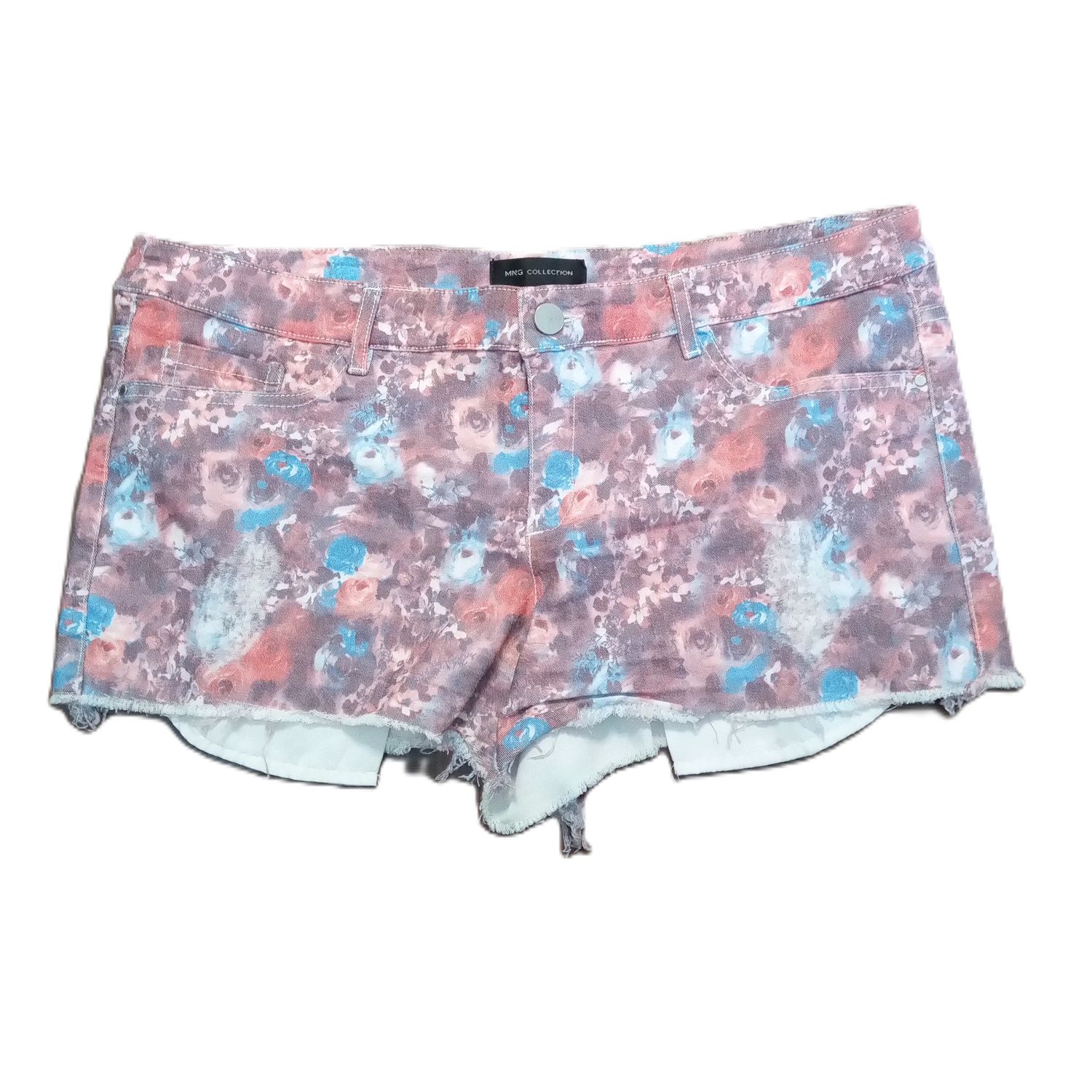 MNG Sz 8 Women&#39;s Watercolor Floral Mid Rise Shortie Stretch Jean Shorts