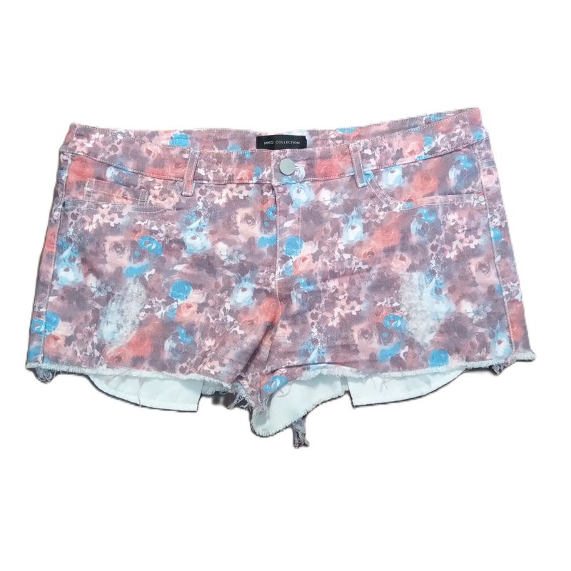 MNG Sz 8 Women&#39;s Watercolor Floral Mid Rise Shortie Stretch Jean Shorts