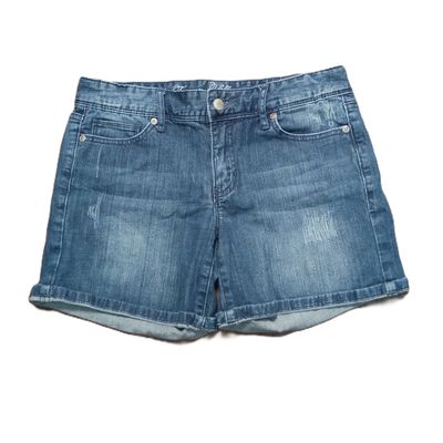 Tommy Hilfiger Sz 2 Women&#39;s Y2K Mid Rise Midi Distressed Stretch Jean Shorts