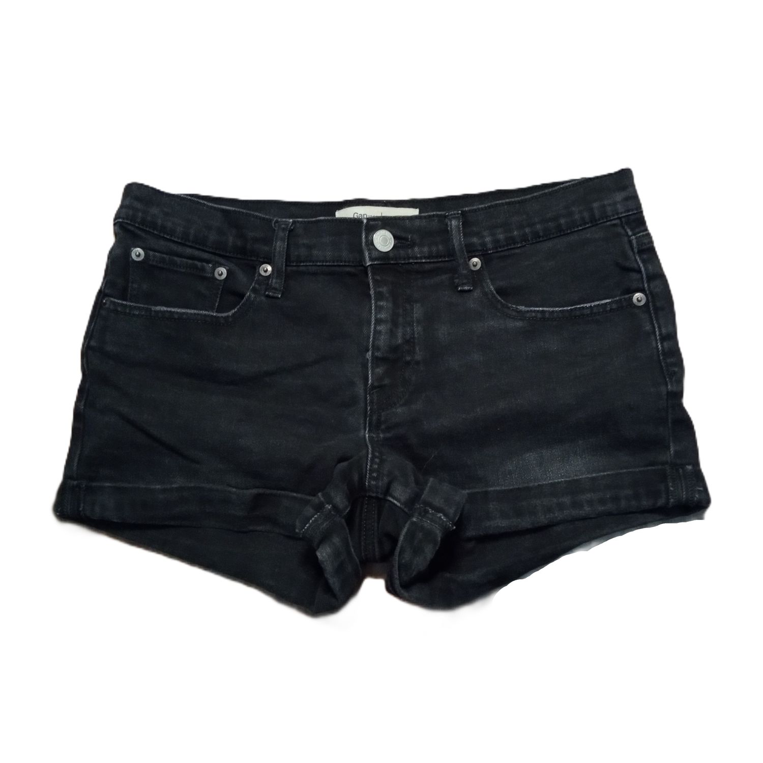 Gap 6 / 28 Women&#39;s Black Factory Faded Mid Rise Shortie Stretch Jean Shorts