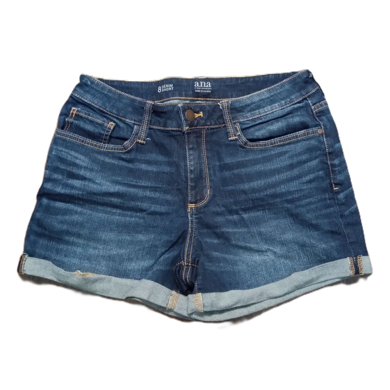 a.n.a. Sz 8 Women&#39;s Solid Mid Rise Cuffed Midi Stretch Jean Shorts